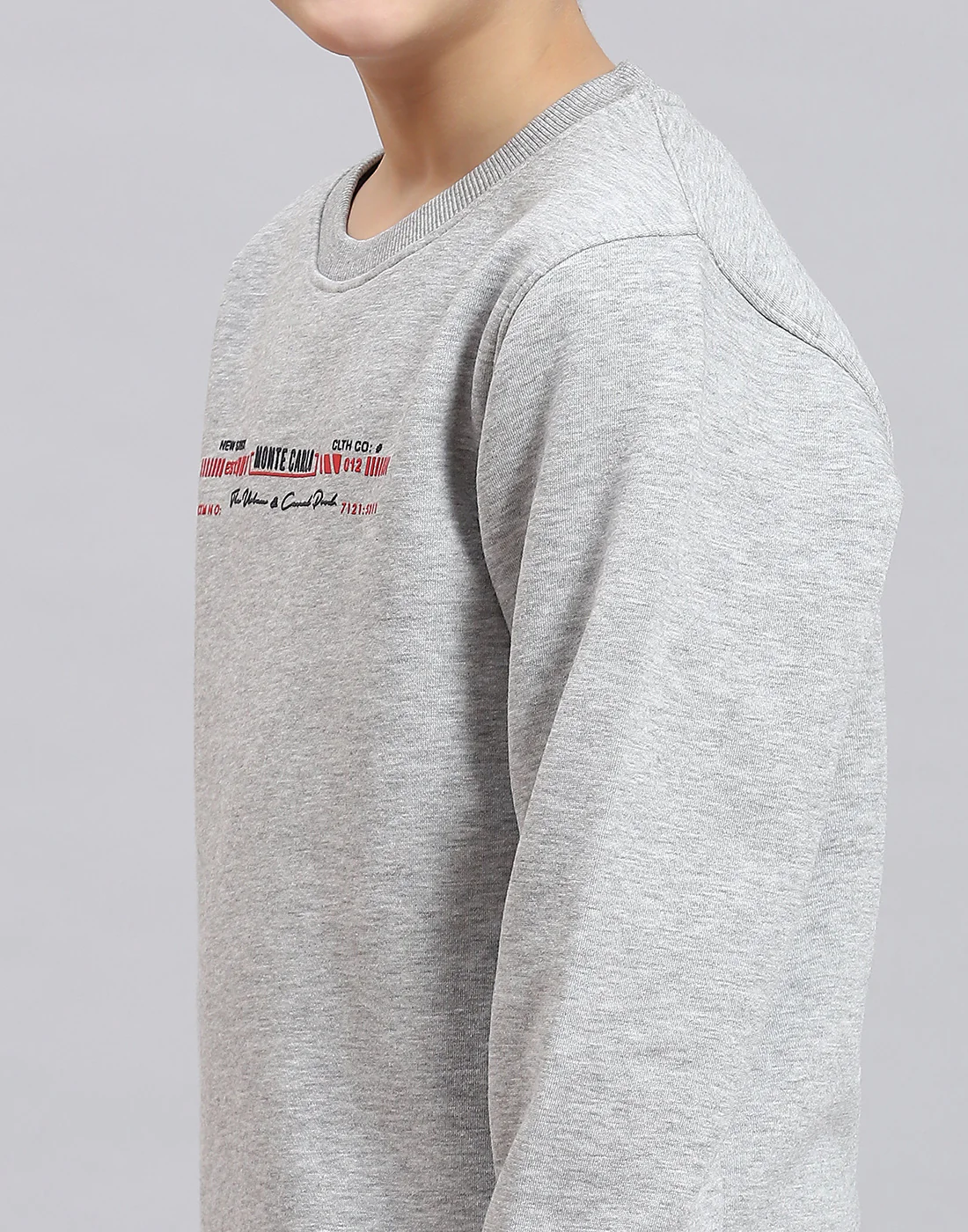 Boys Grey Melange Printed Round Neck Full Sleeve Sweatshirt - Image 6