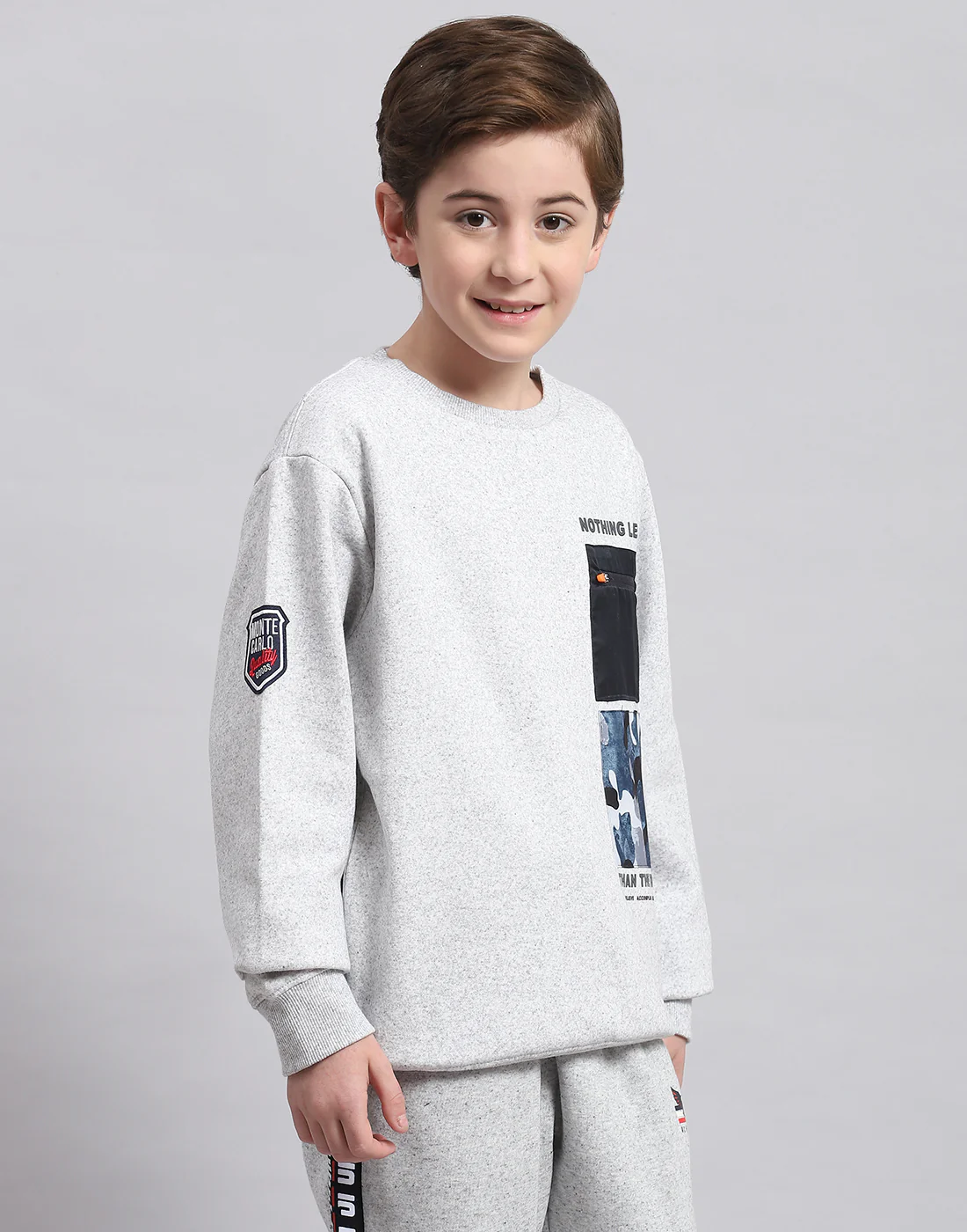 Boys Grey Melange Printed Round Neck Full Sleeve Sweatshirt - Image 4