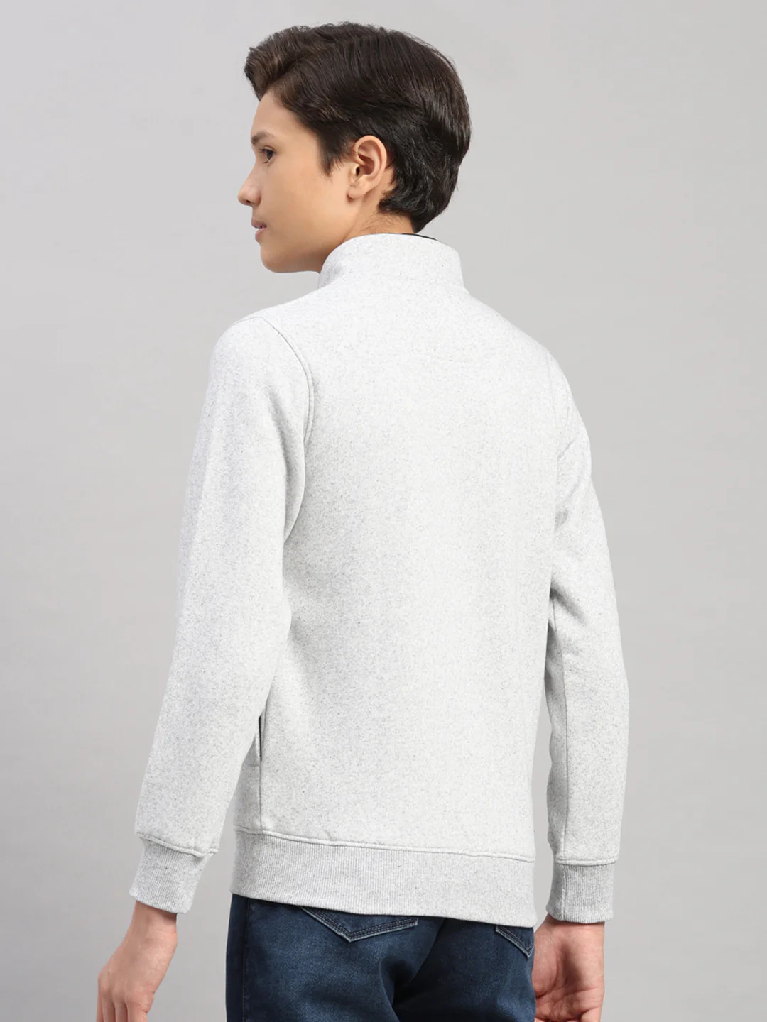 Boys Grey Melange Printed Turtle Neck Full Sleeve Sweatshirt - Image 5