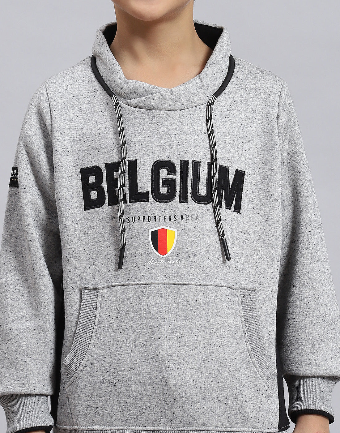 Boys Grey Melange Solid F Neck Full Sleeve Sweatshirt - Image 8