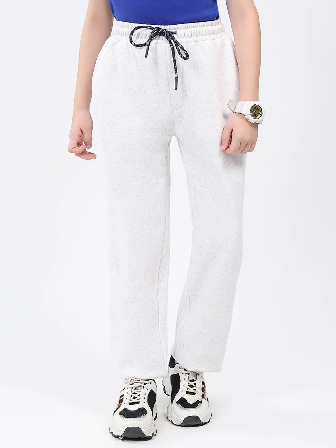 Boys Grey Melange Solid Regular Fit Lower
