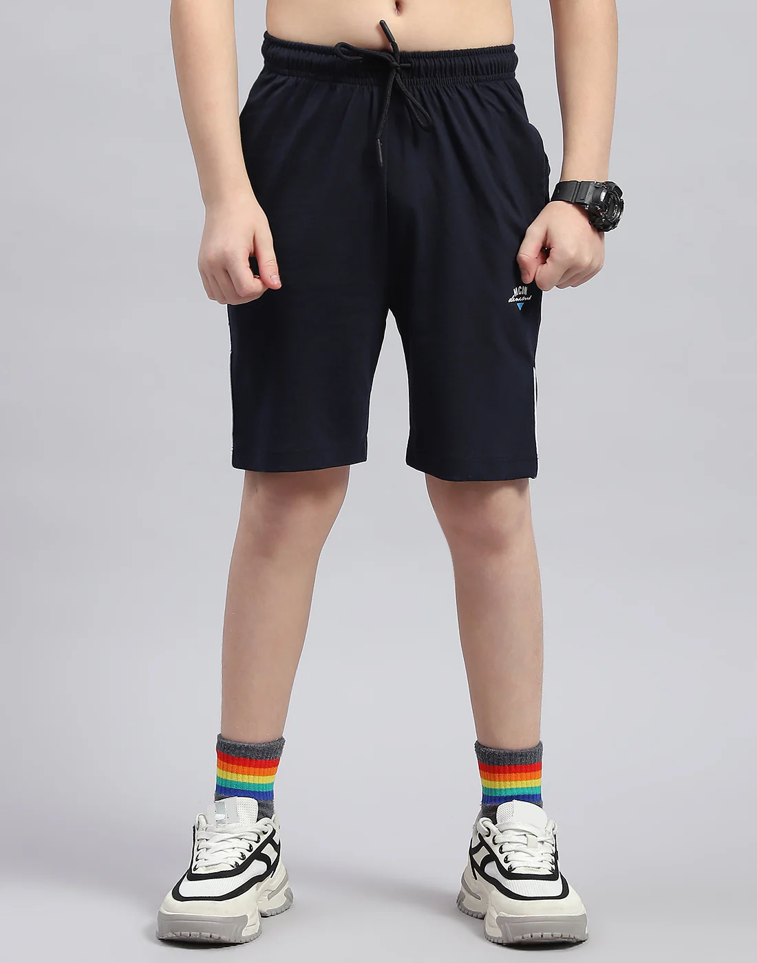 Boys Grey & Navy Blue Printed Round Neck Half Sleeve Bermuda Set - Image 6