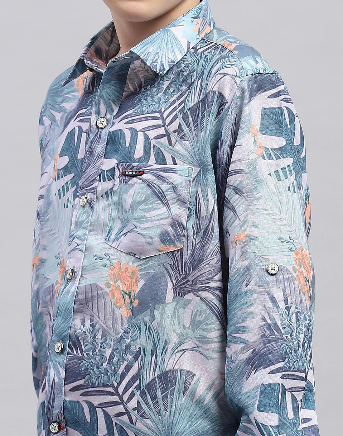 Boys Grey Printed Collar Full Sleeve Shirt - Image 7
