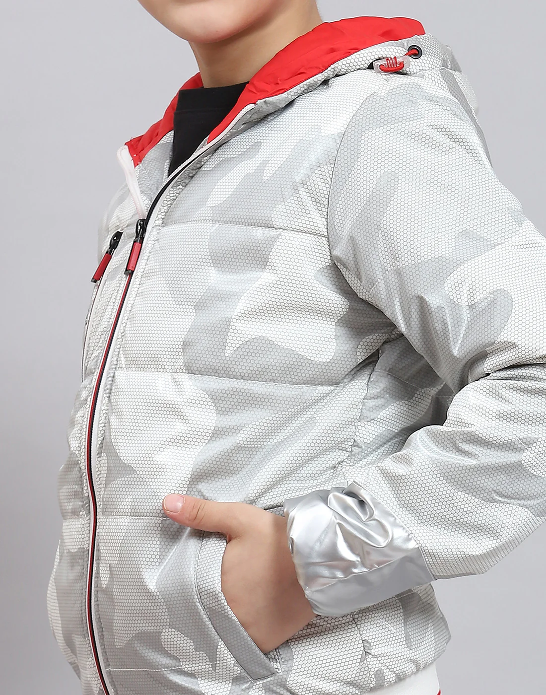 Boys Grey Printed Hooded Full Sleeve Boys Jacket - Image 7