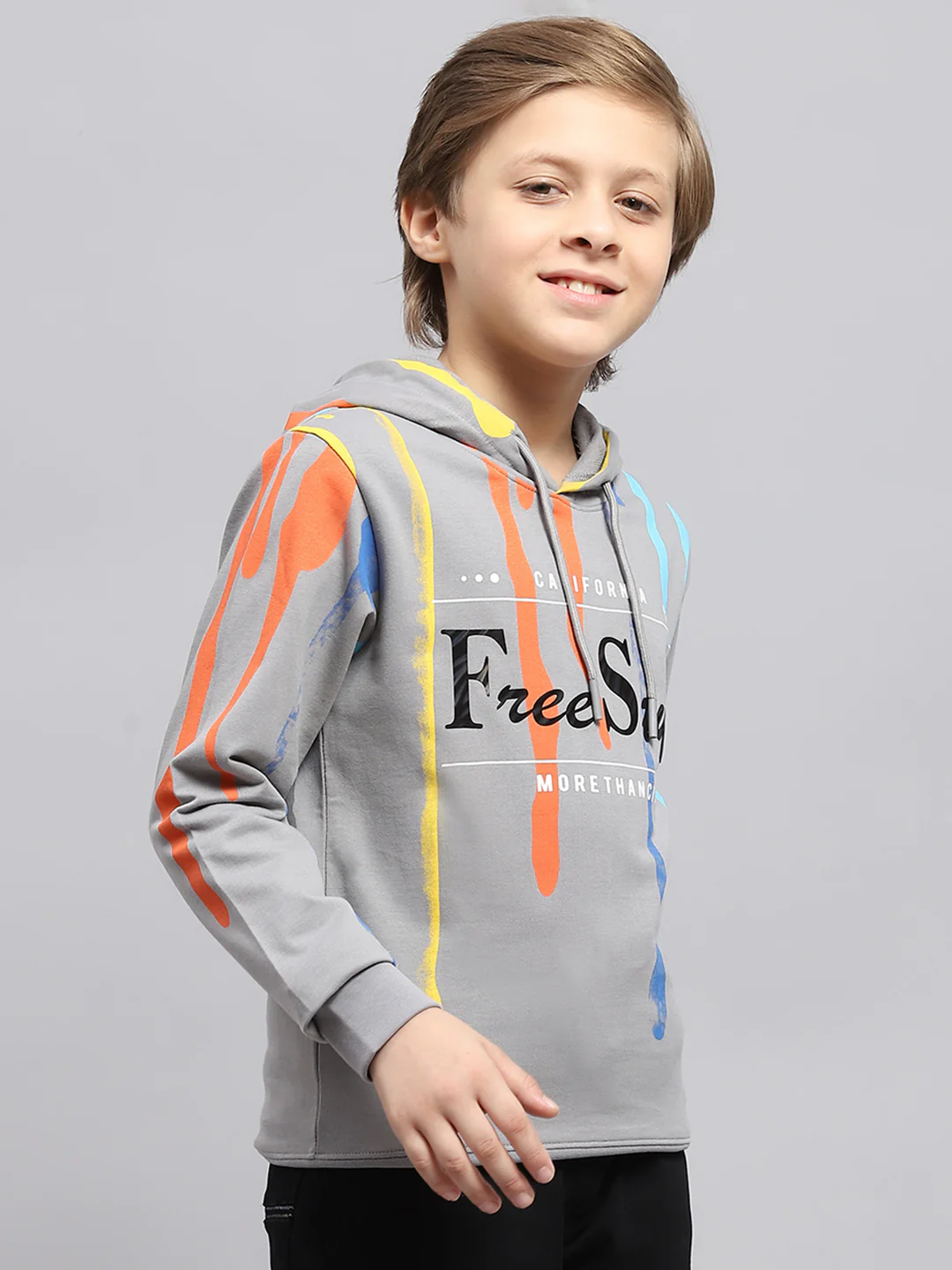 Boys Grey Printed Hooded Full Sleeve Sweatshirt - Image 4