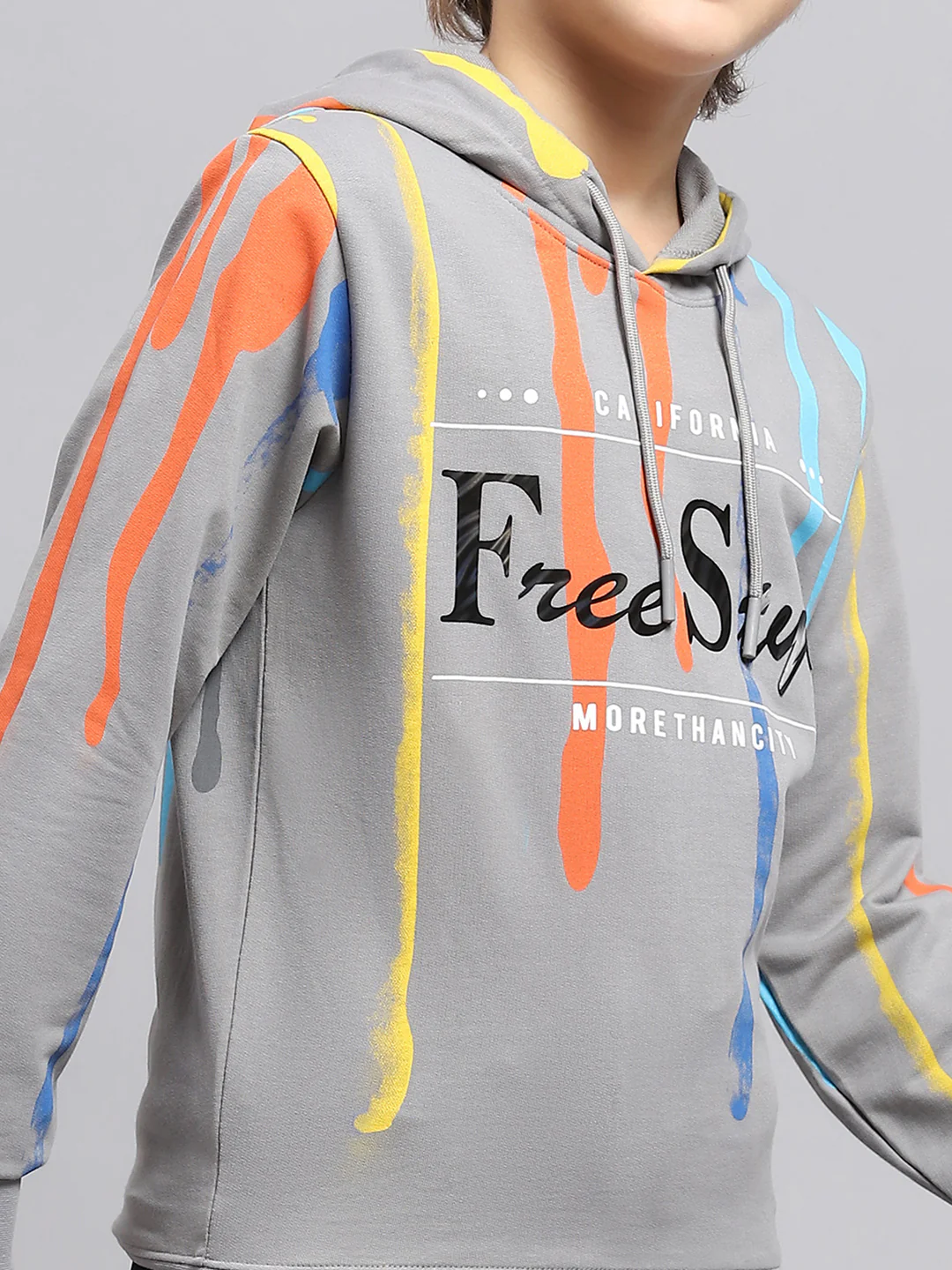 Boys Grey Printed Hooded Full Sleeve Sweatshirt - Image 6