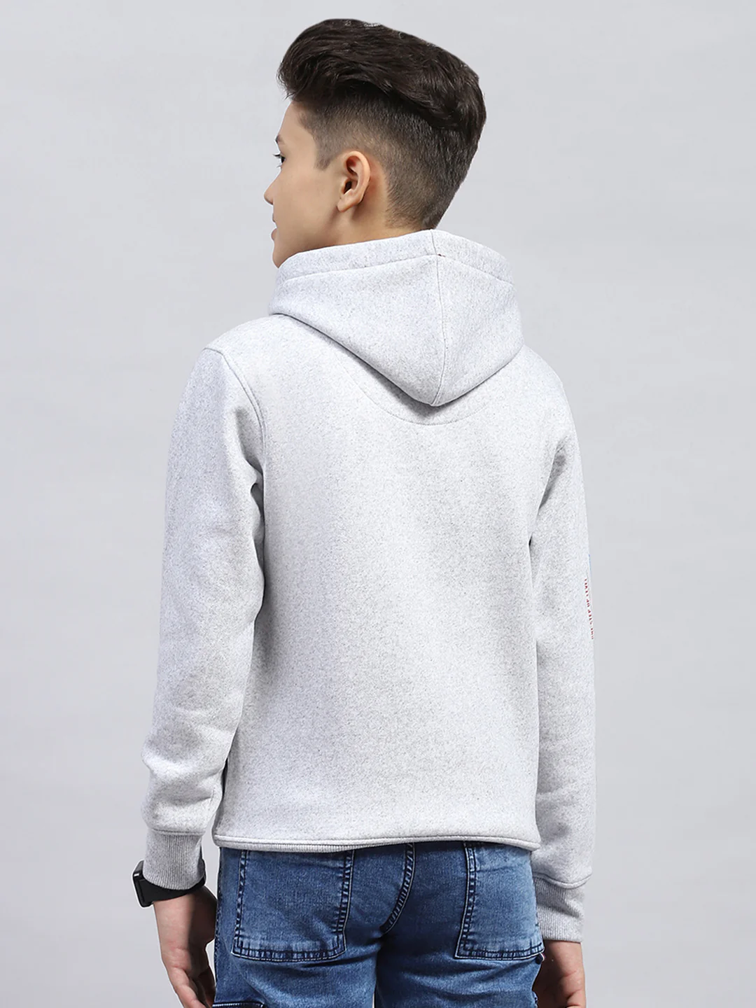 Boys Grey Printed Hooded Full Sleeve Sweatshirt - Image 5