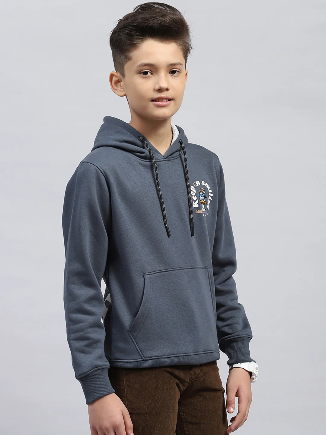Boys Grey Printed Hooded Full Sleeve Sweatshirt - Image 4