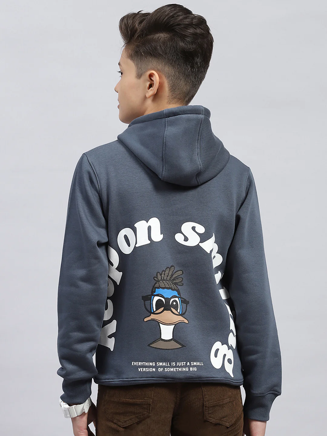 Boys Grey Printed Hooded Full Sleeve Sweatshirt - Image 5
