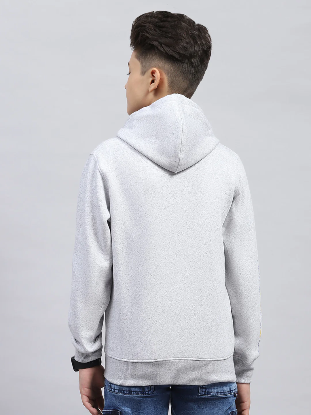 Boys Grey Printed Hooded Full Sleeve Sweatshirt - Image 5