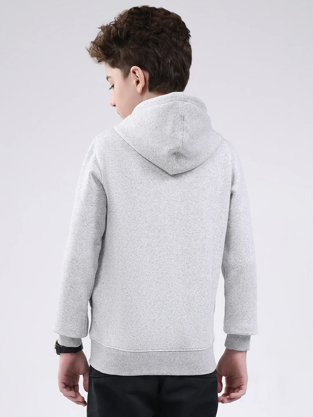 Boys Grey Printed Hooded Full Sleeve Sweatshirt - Image 5