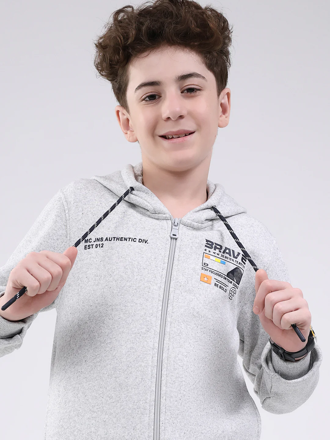 Boys Grey Printed Hooded Full Sleeve Sweatshirt - Image 6