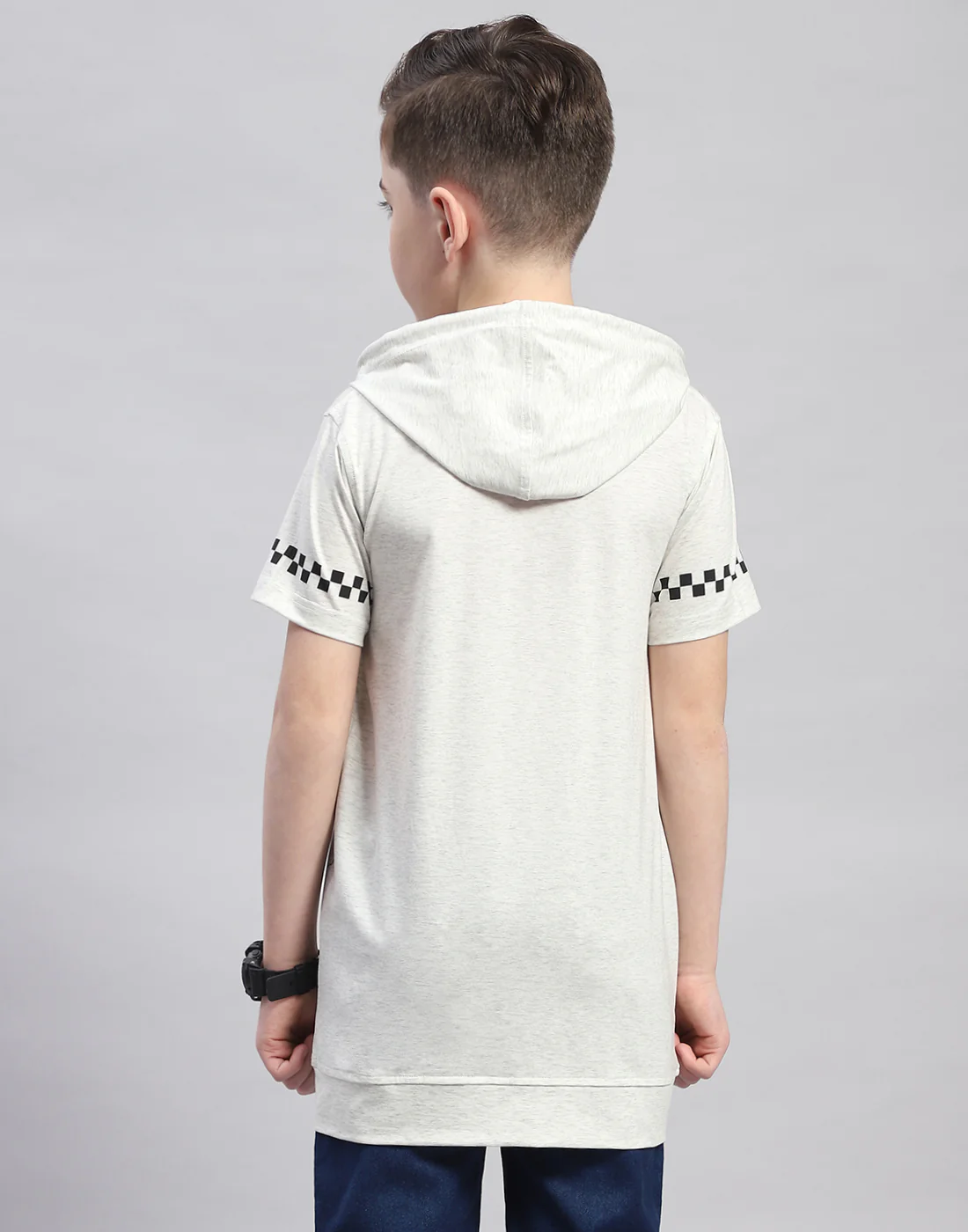 Boys Grey Printed Hooded Half Sleeve T-Shirt - Image 5