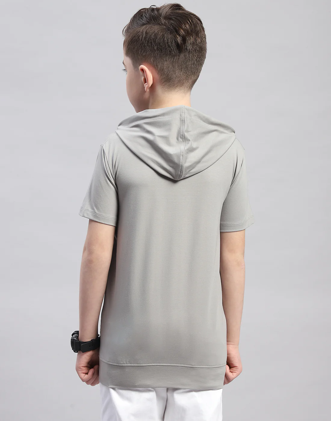 Boys Grey Printed Hooded Half Sleeve T-Shirt - Image 5