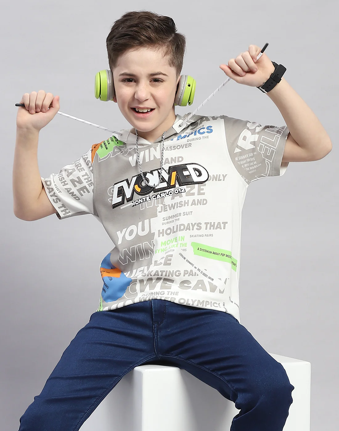 Boys Grey Printed Hooded Half Sleeve T-Shirt - Image 6
