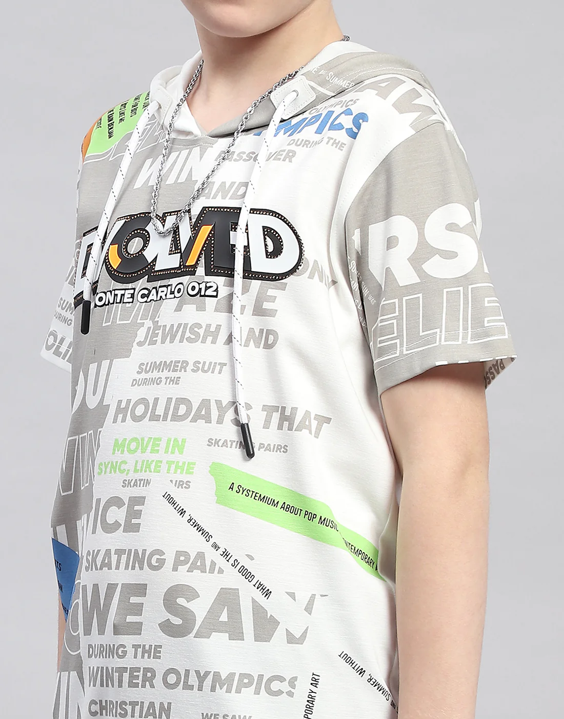 Boys Grey Printed Hooded Half Sleeve T-Shirt - Image 7