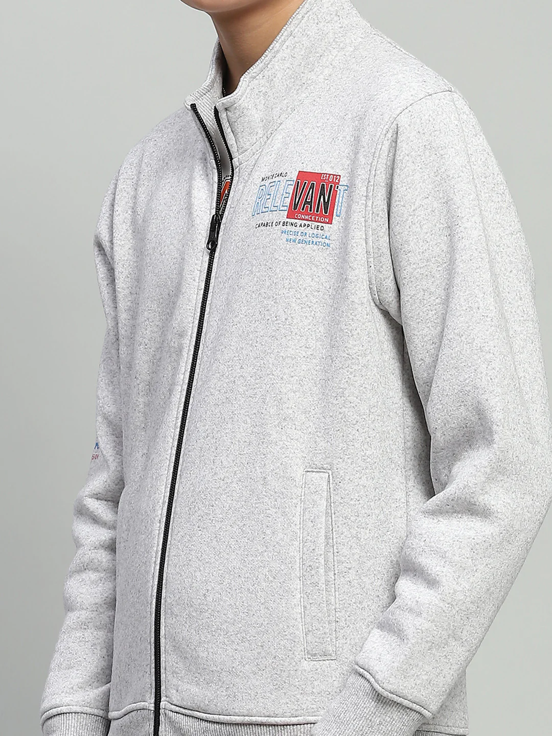 Boys Grey Printed Mock Neck Full Sleeve Sweatshirt - Image 6