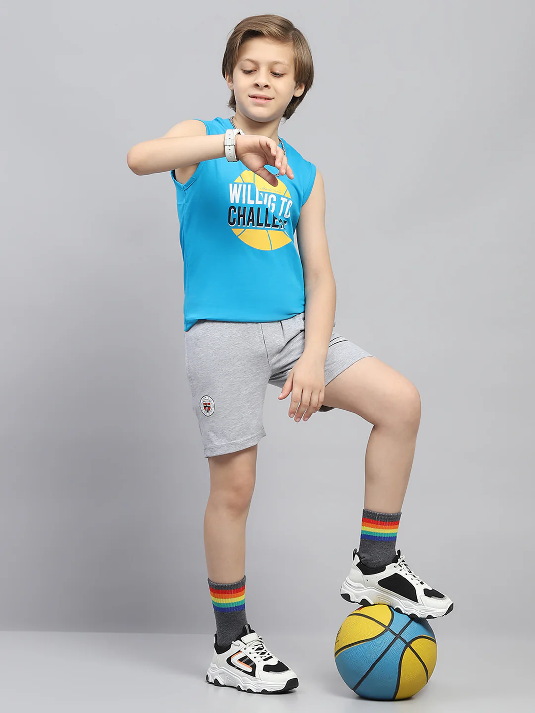 Boys Grey Printed Regular Fit Bermuda - Image 2