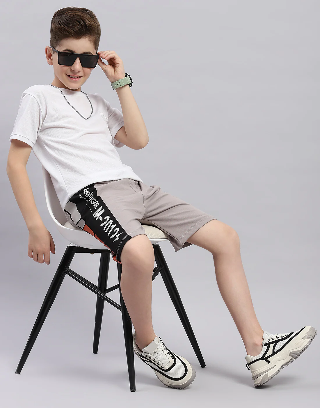 Boys Grey Printed Regular Fit Bermuda - Image 2