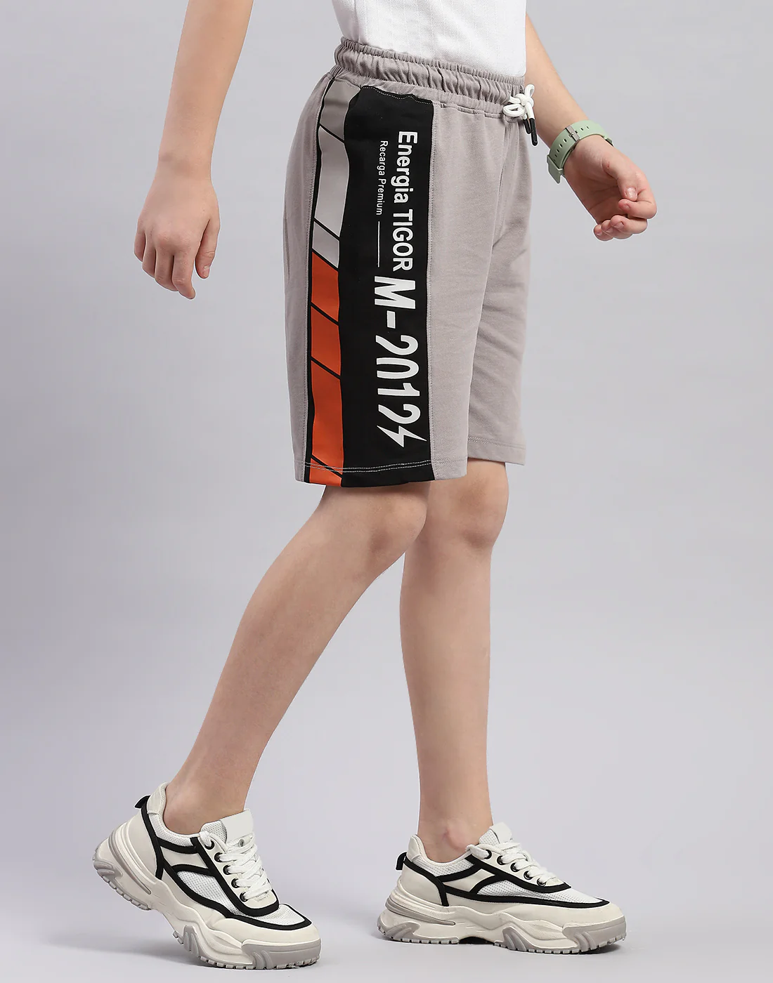 Boys Grey Printed Regular Fit Bermuda - Image 4