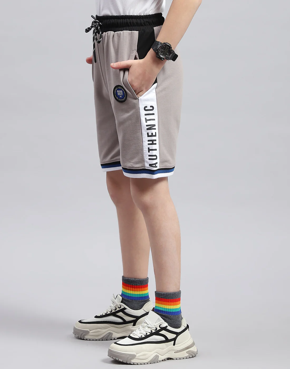 Boys Grey Printed Regular Fit Bermuda - Image 3
