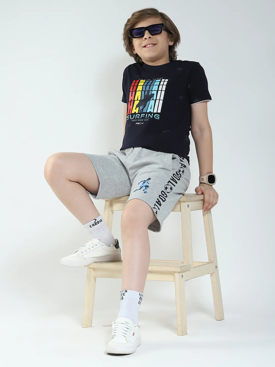 Boys Grey Printed Regular Fit Bermuda - Image 2