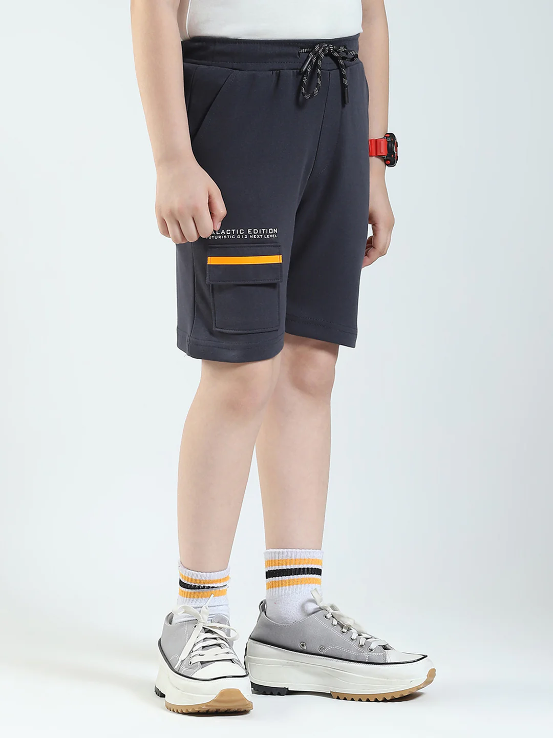 Boys Grey Printed Regular Fit Bermuda - Image 4