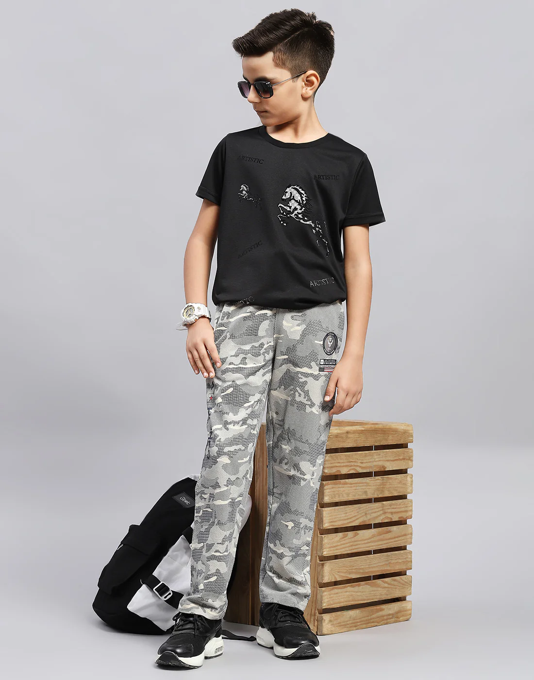 Boys Grey Printed Regular Fit Lower - Image 2