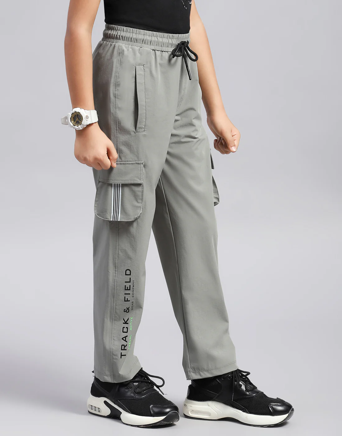 Boys Grey Printed Regular Fit Lower - Image 4
