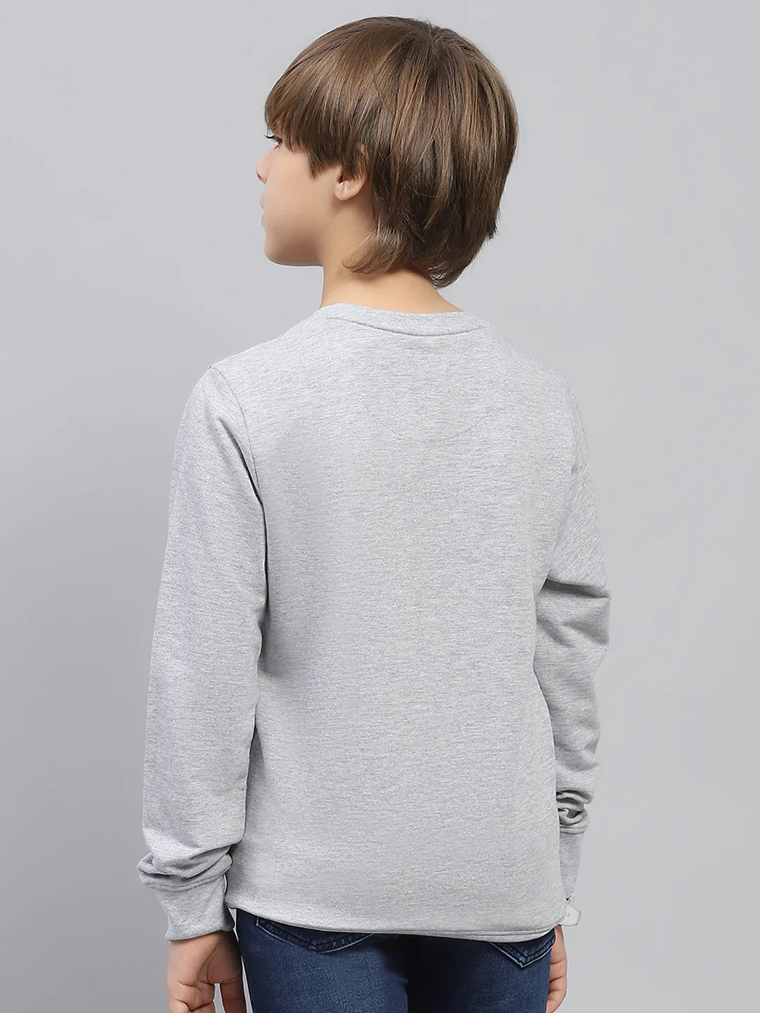 Boys Grey Printed Round Neck Full Sleeve Sweatshirt - Image 5