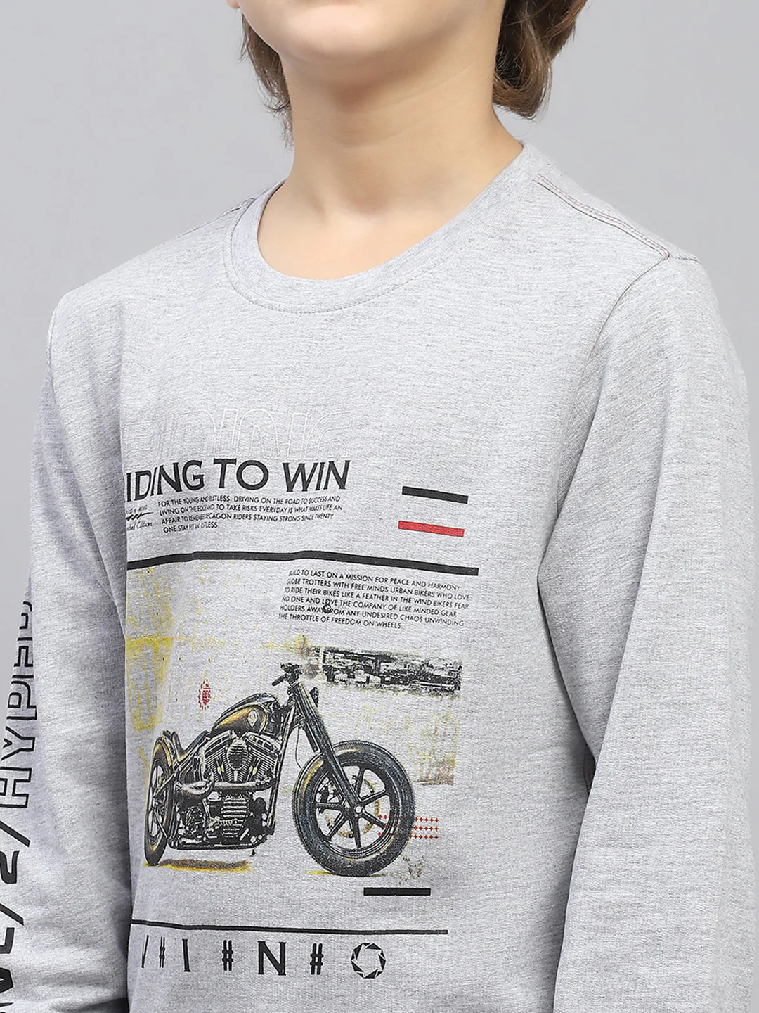 Boys Grey Printed Round Neck Full Sleeve Sweatshirt - Image 7