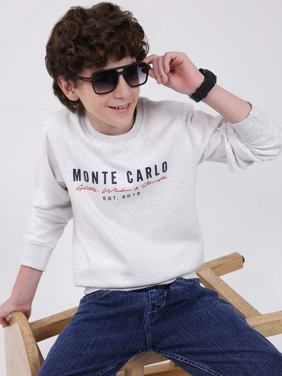 Boys Grey Printed Round Neck Full Sleeve Sweatshirt - Image 6