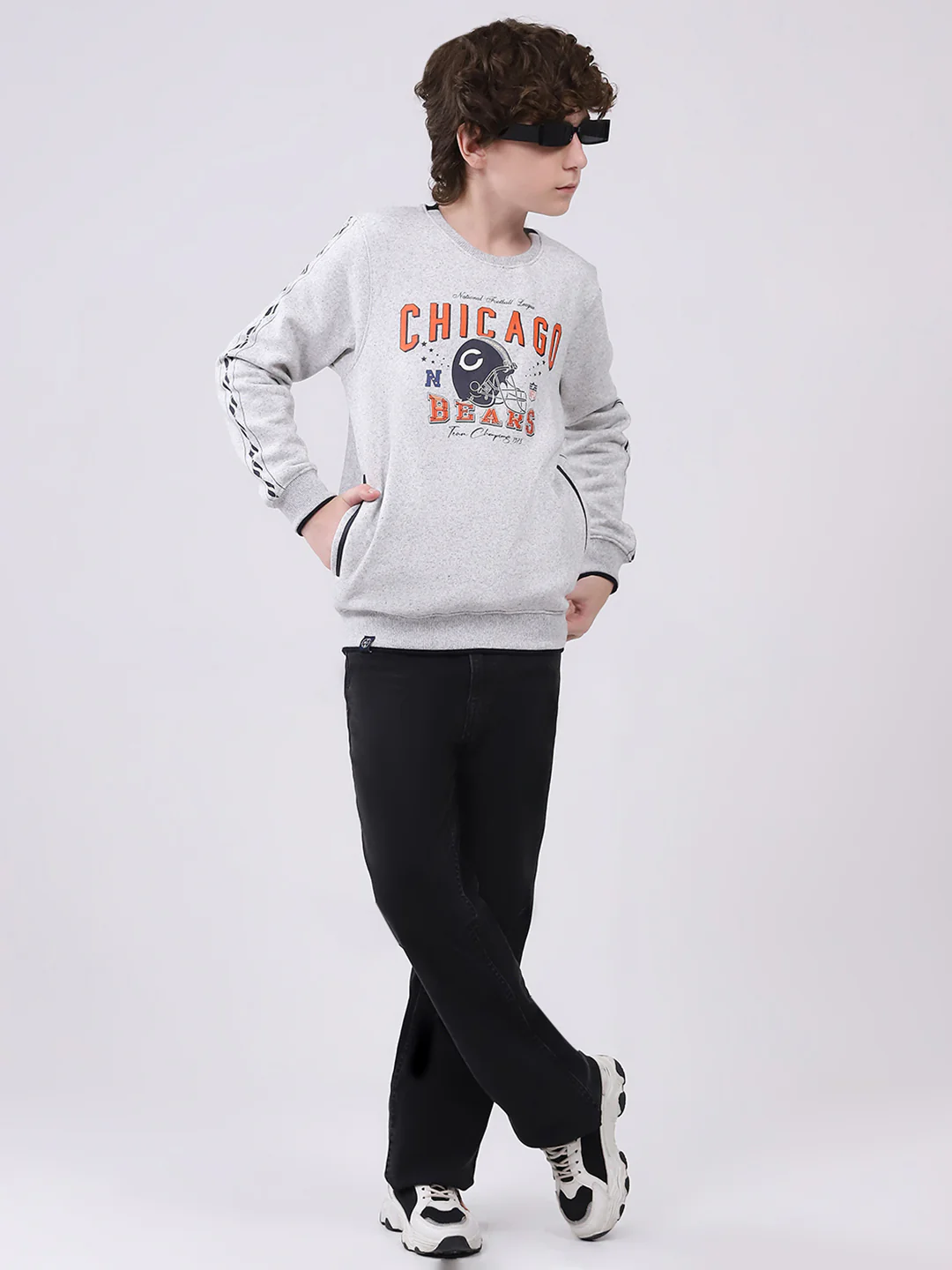 Boys Grey Printed Round Neck Full Sleeve Sweatshirt - Image 2