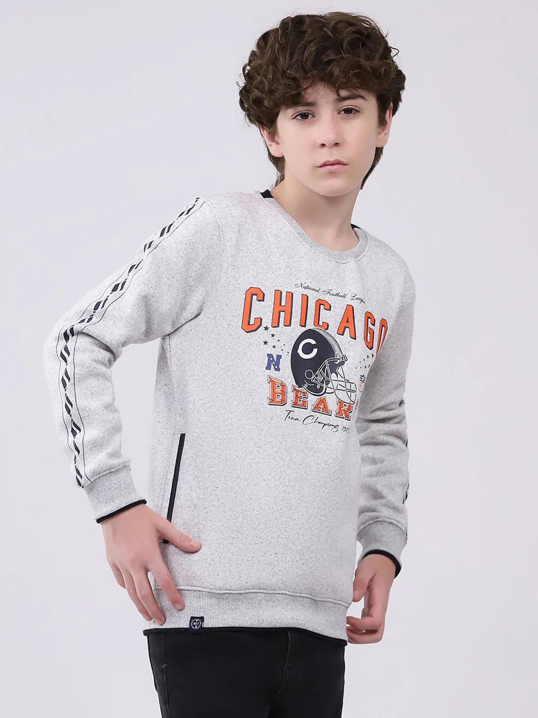 Boys Grey Printed Round Neck Full Sleeve Sweatshirt - Image 4