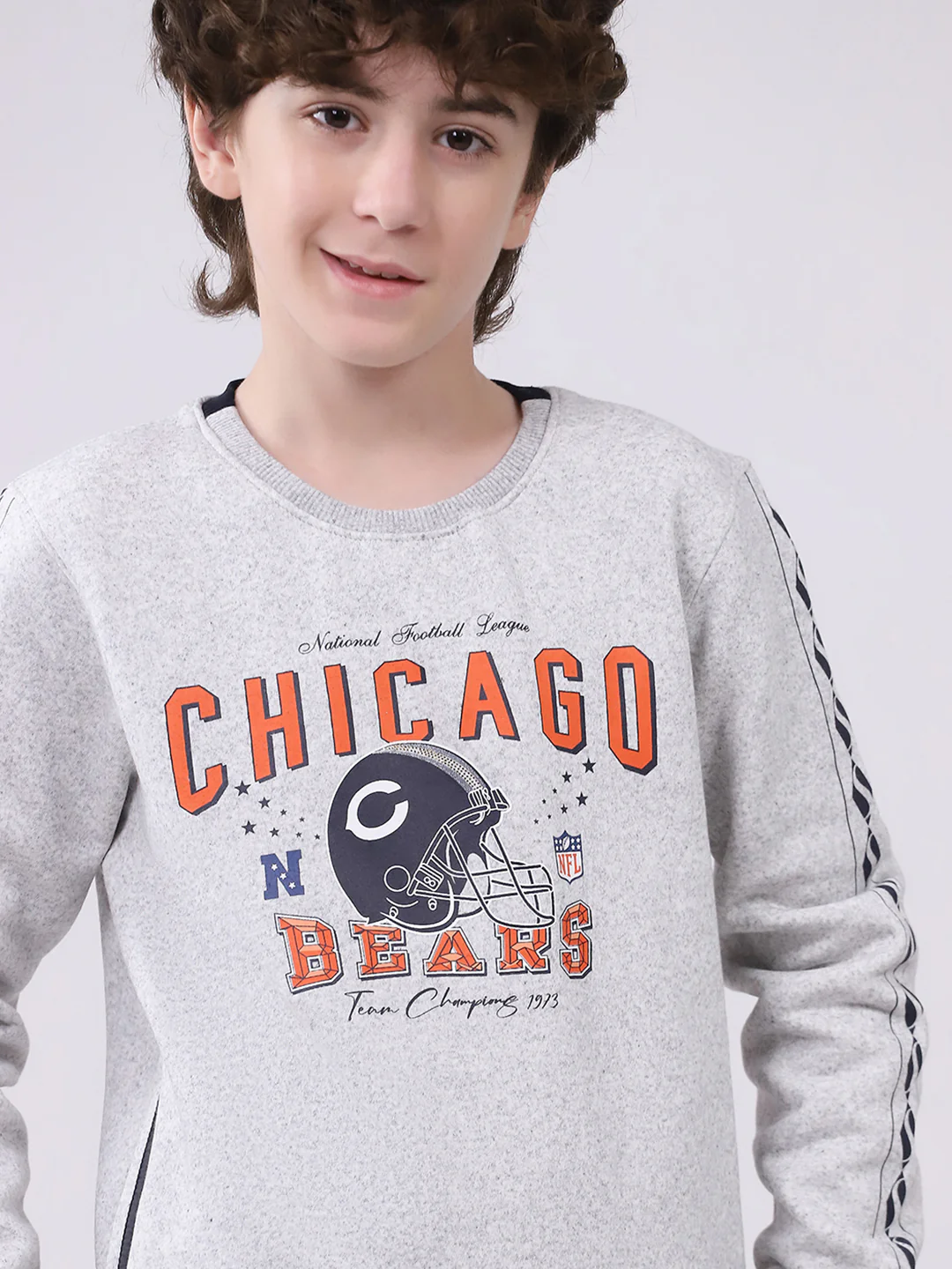 Boys Grey Printed Round Neck Full Sleeve Sweatshirt - Image 7