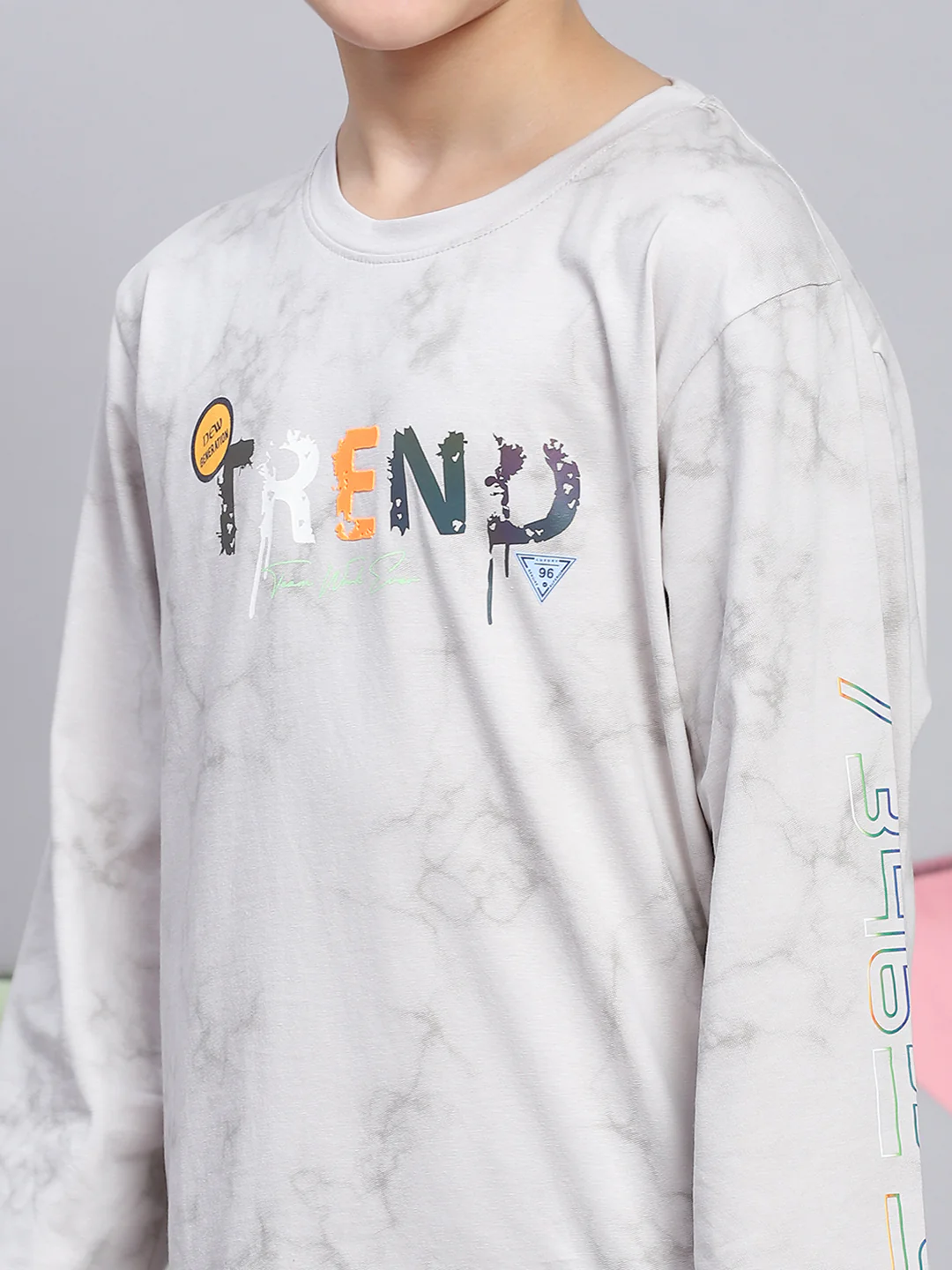 Boys Grey Printed Round Neck Full Sleeve T-Shirts - Image 6