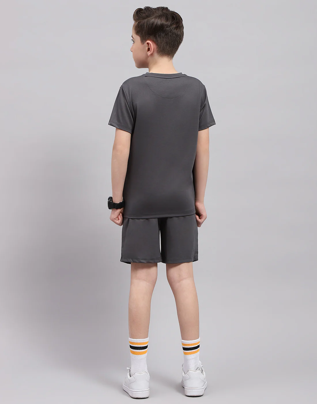 Boys Grey Printed Round Neck Half Sleeve Bermuda Set - Image 5