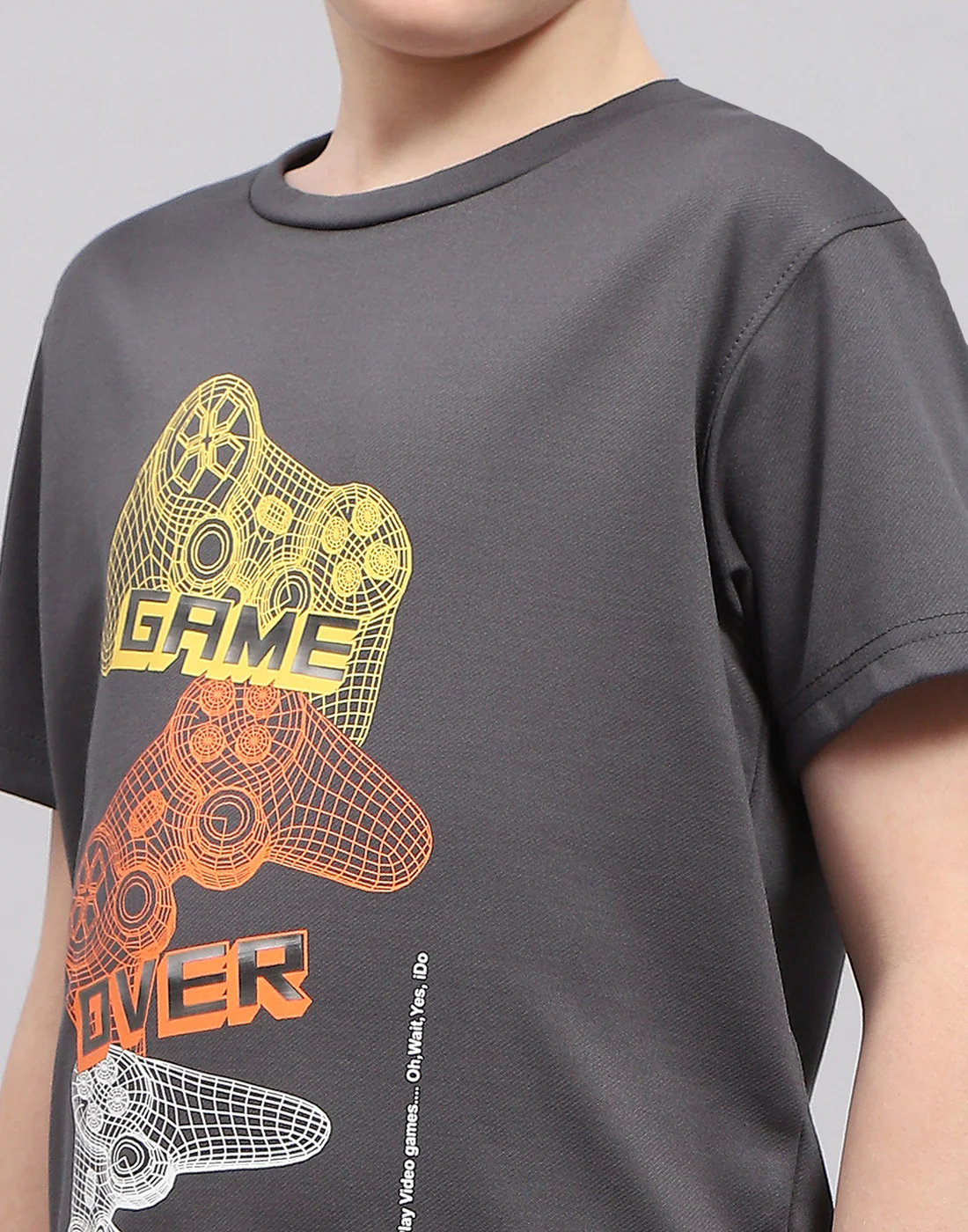 Boys Grey Printed Round Neck Half Sleeve Bermuda Set - Image 6