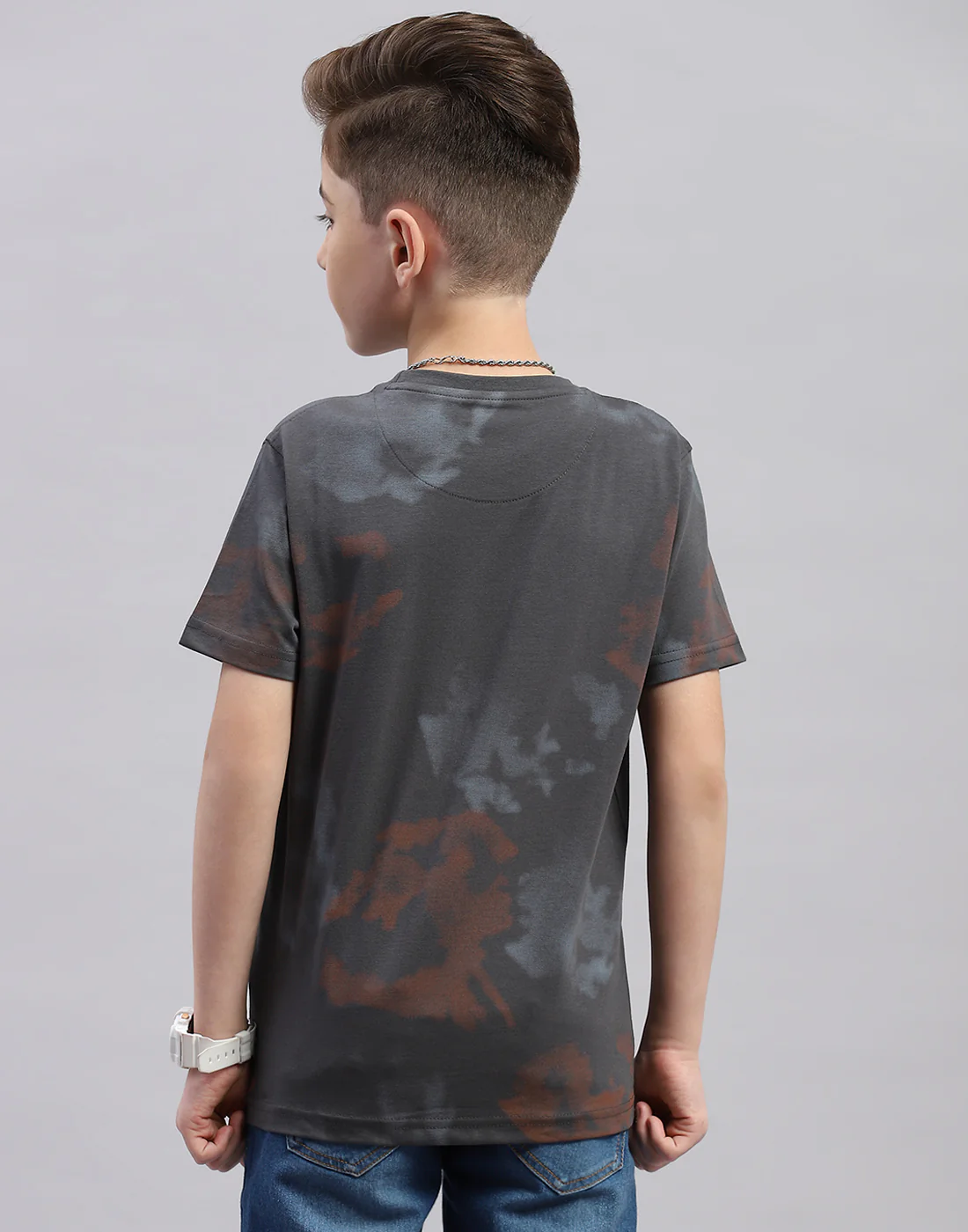 Boys Grey Printed Round Neck Half Sleeve T-Shirt - Image 5