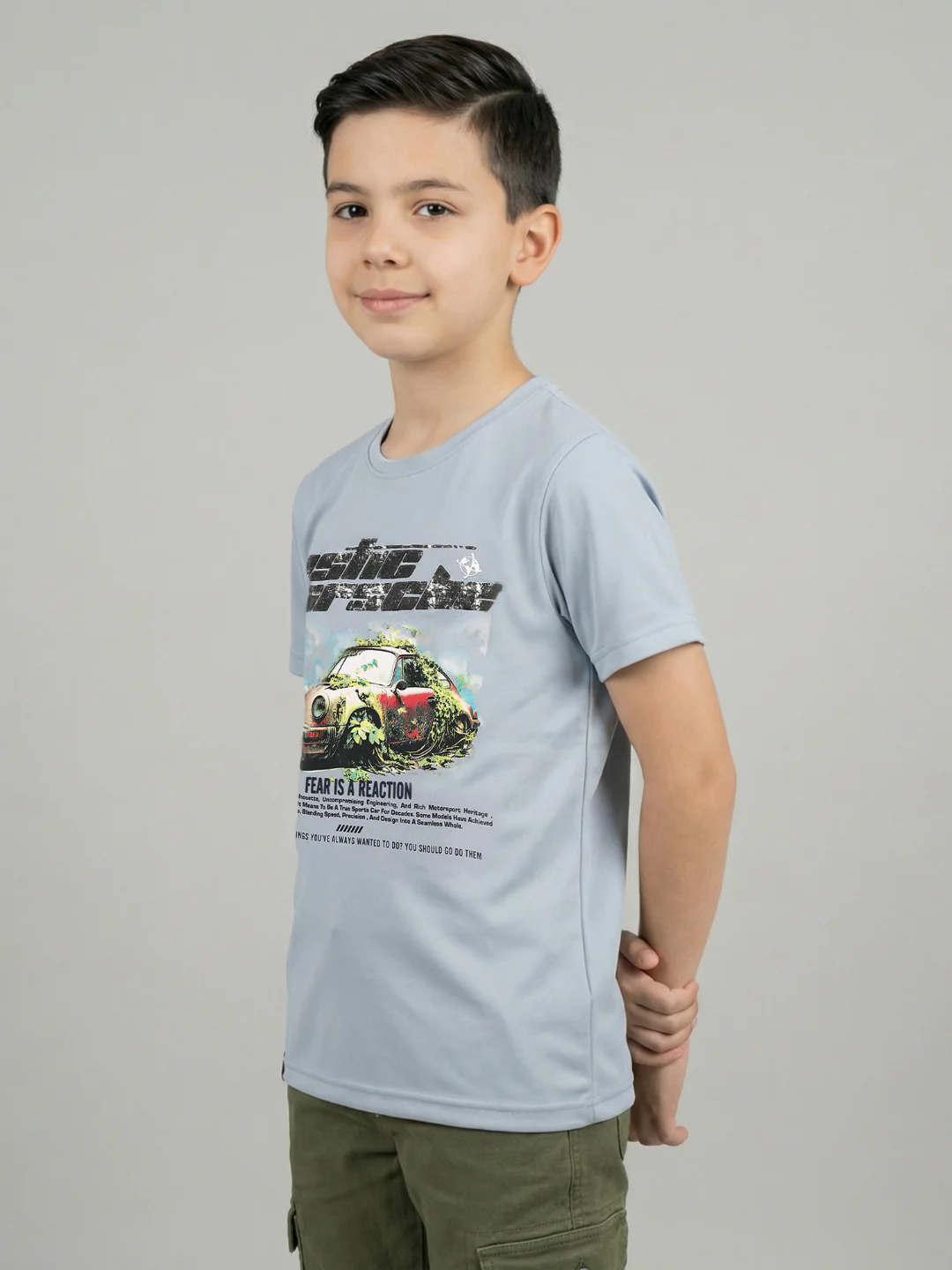 Boys Grey Printed Round Neck Half Sleeve T-Shirt - Image 2