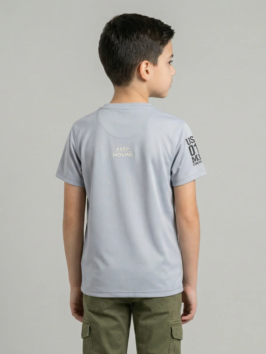Boys Grey Printed Round Neck Half Sleeve T-Shirt - Image 4
