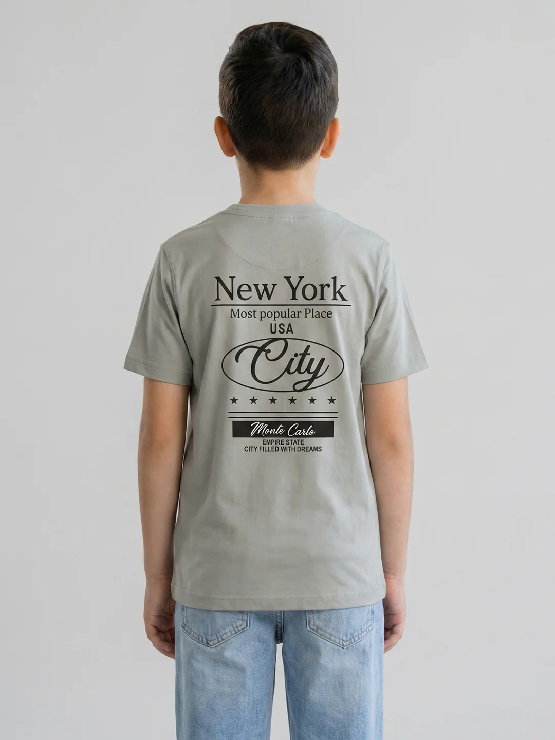 Boys Grey Printed Round Neck Half Sleeve T-Shirt - Image 4