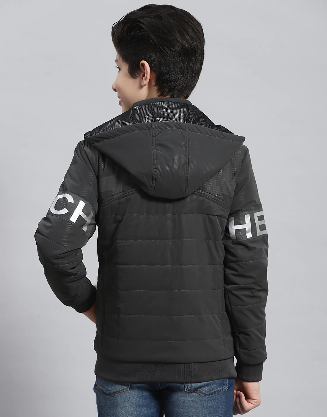 Boys Grey Solid Hooded Full Sleeve Heating Jacket - Image 7