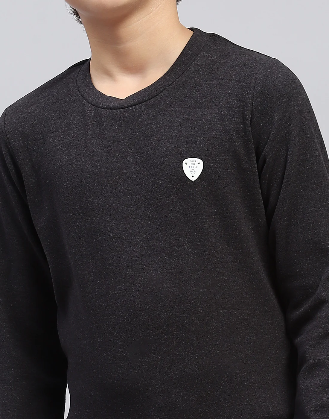 Boys Grey Solid Round Neck Full Sleeve Sweatshirt - Image 6