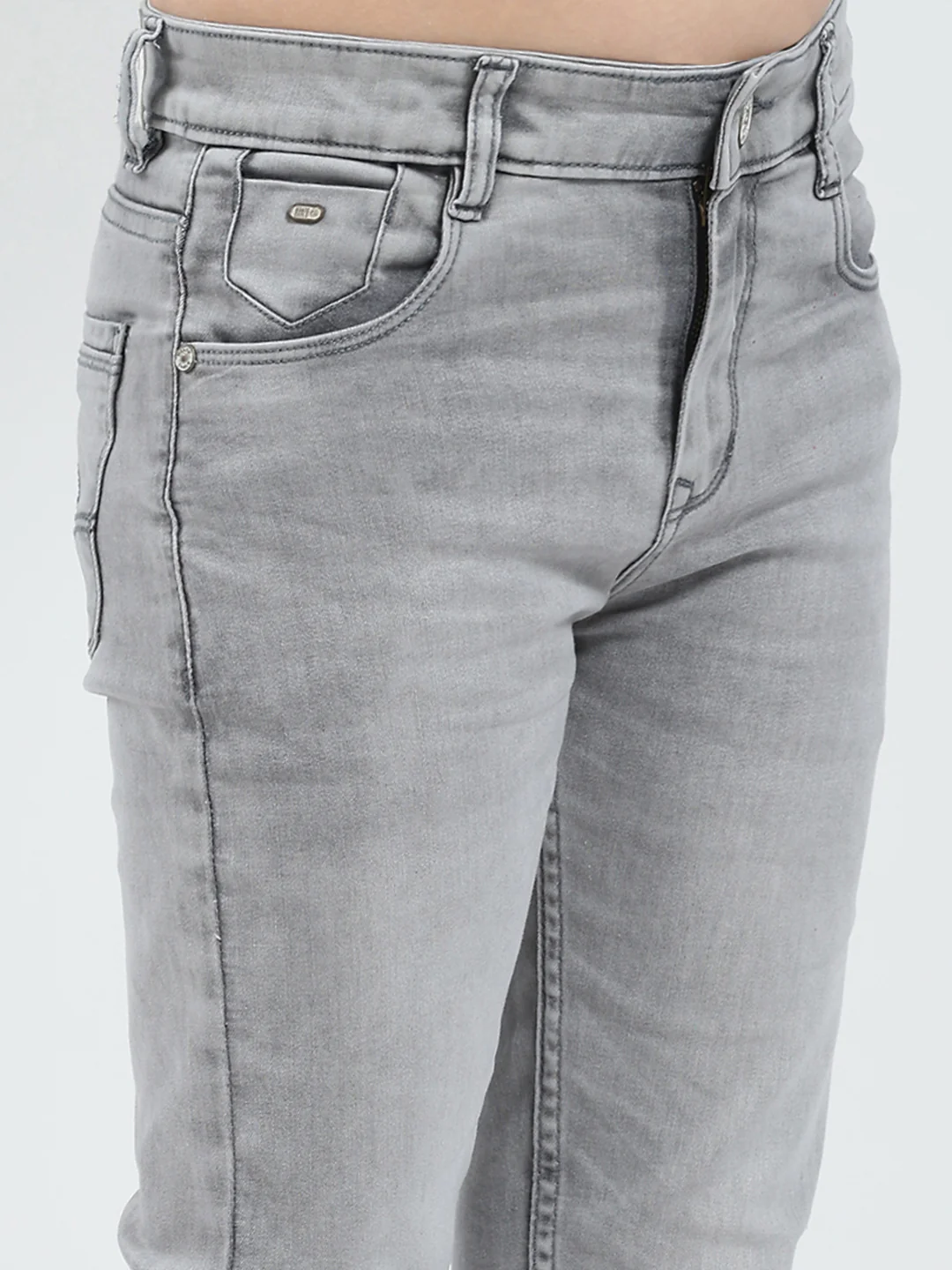Boys Grey Solid Slim Fit Denim - Image 6