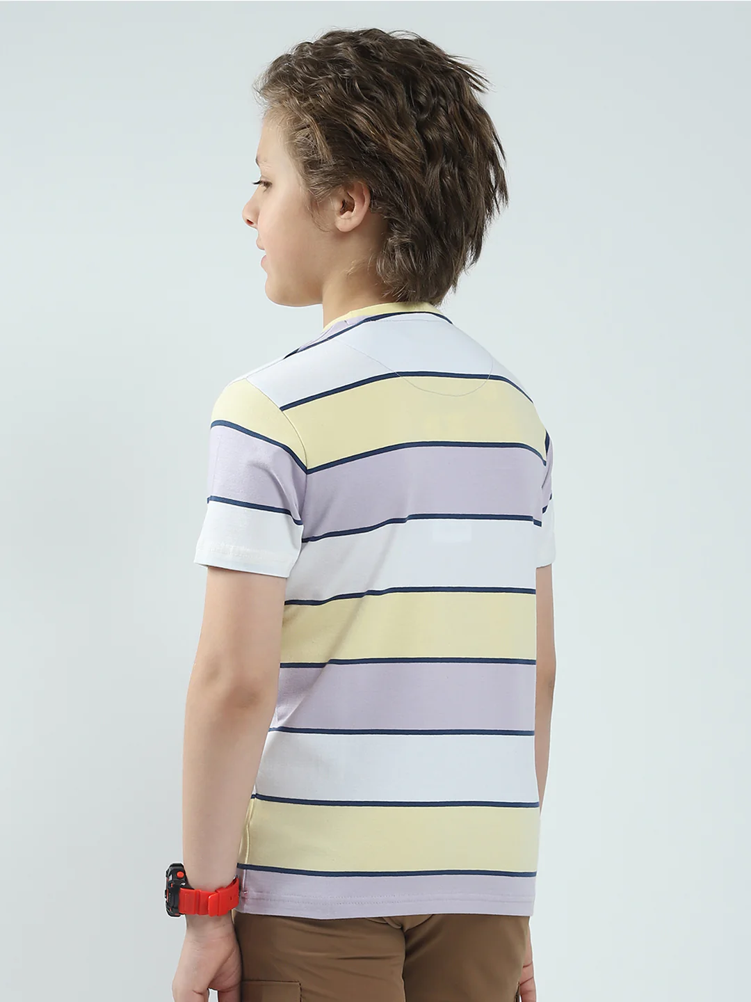 Boys Grey & Yellow Stripe Round Neck Half Sleeve T-Shirt - Image 5