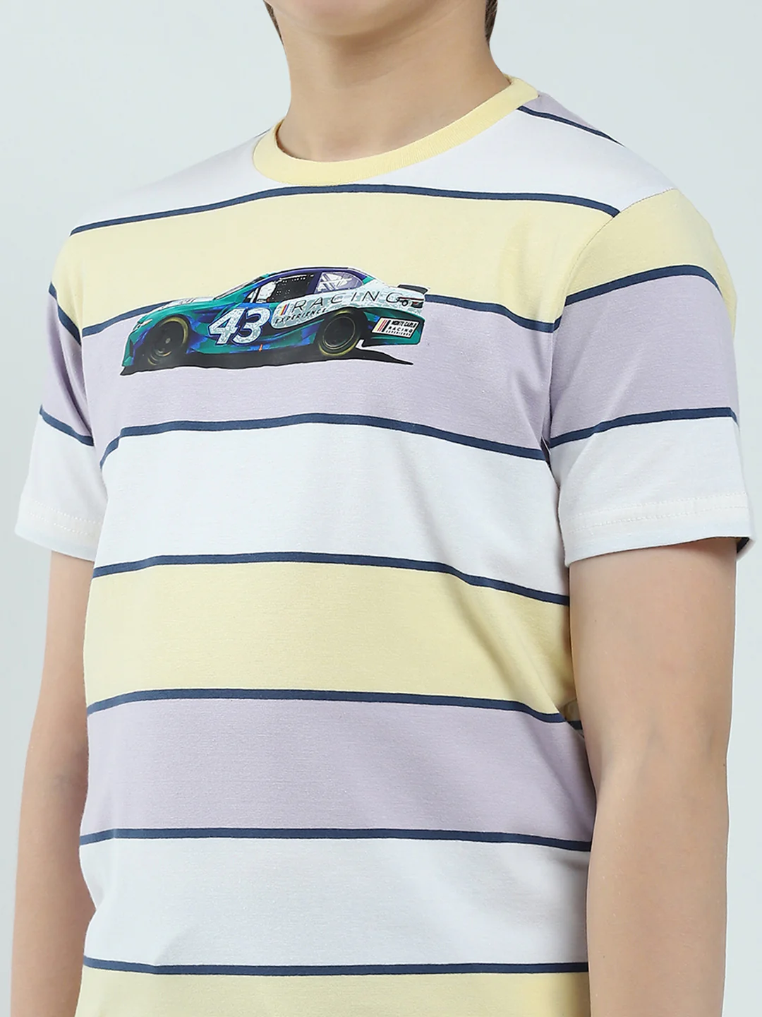 Boys Grey & Yellow Stripe Round Neck Half Sleeve T-Shirt - Image 6