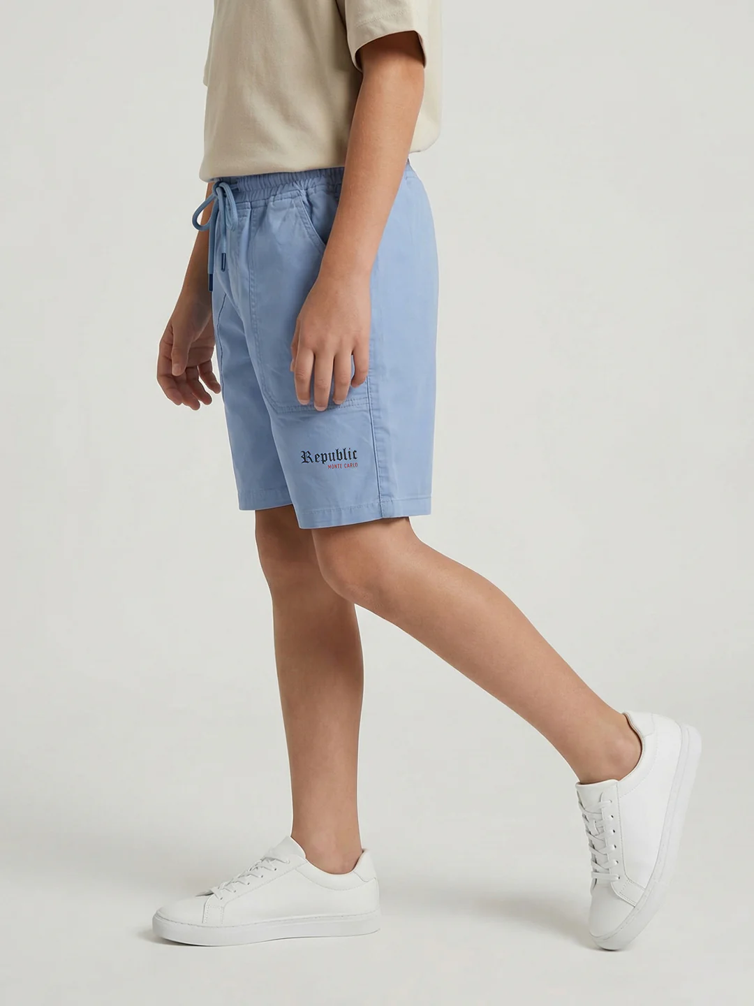 Boys Light Blue Solid Regular Fit Shorts - Image 2