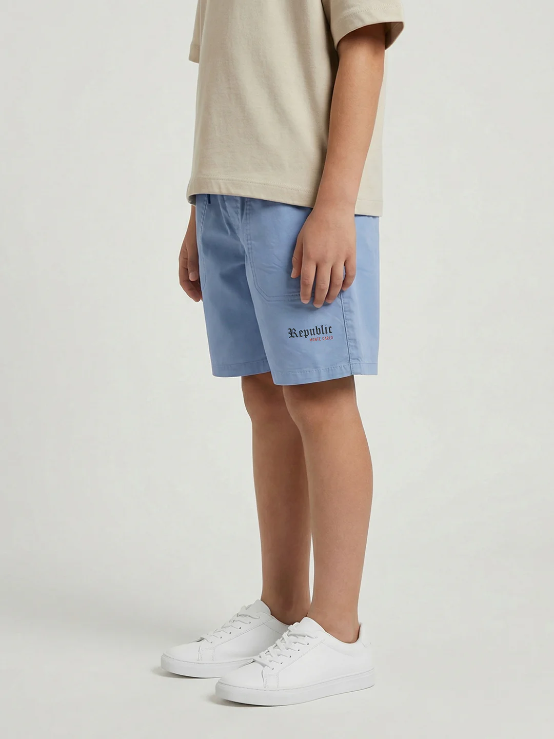 Boys Light Blue Solid Regular Fit Shorts - Image 3