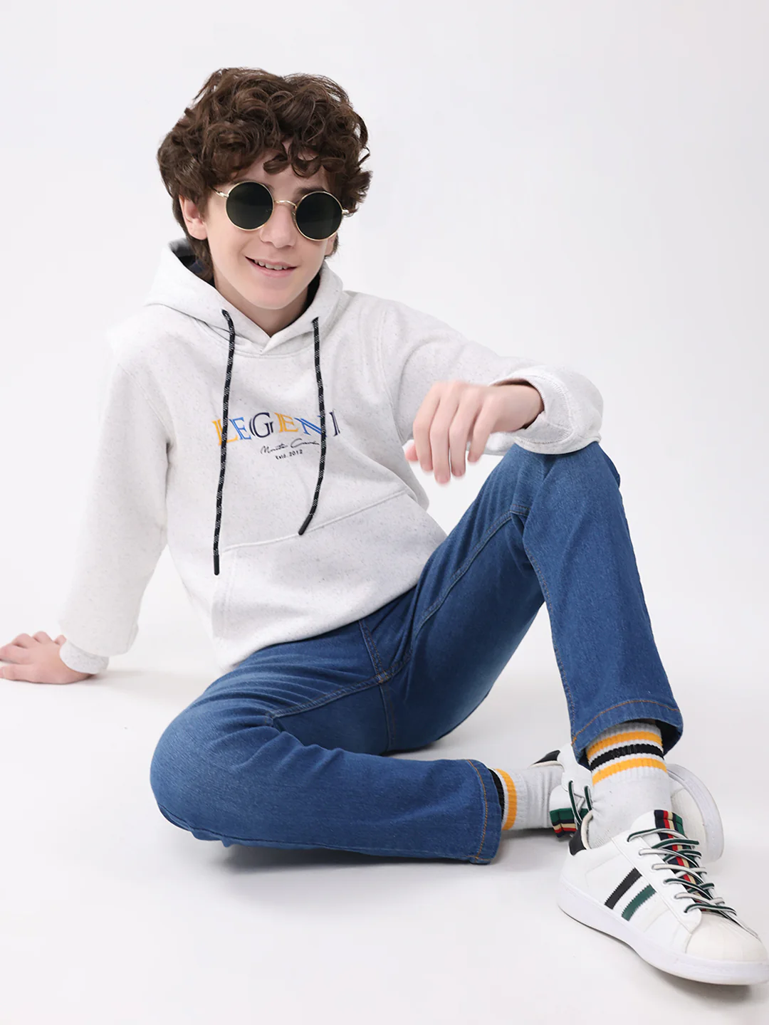 Boys Light Grey Printed Hooded Full Sleeve Sweatshirt - Image 2